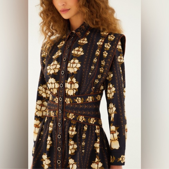 FARM Rio Black Embroidered Flowers Long Sleeve Organic Cotton Mini Dress - Picture 5 of 8